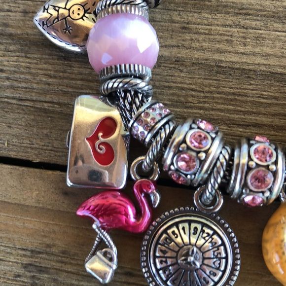 Brighton Pink & Silver Plated Slide Charm Bracelet 17 Charms! EUC - Picture 7 of 14